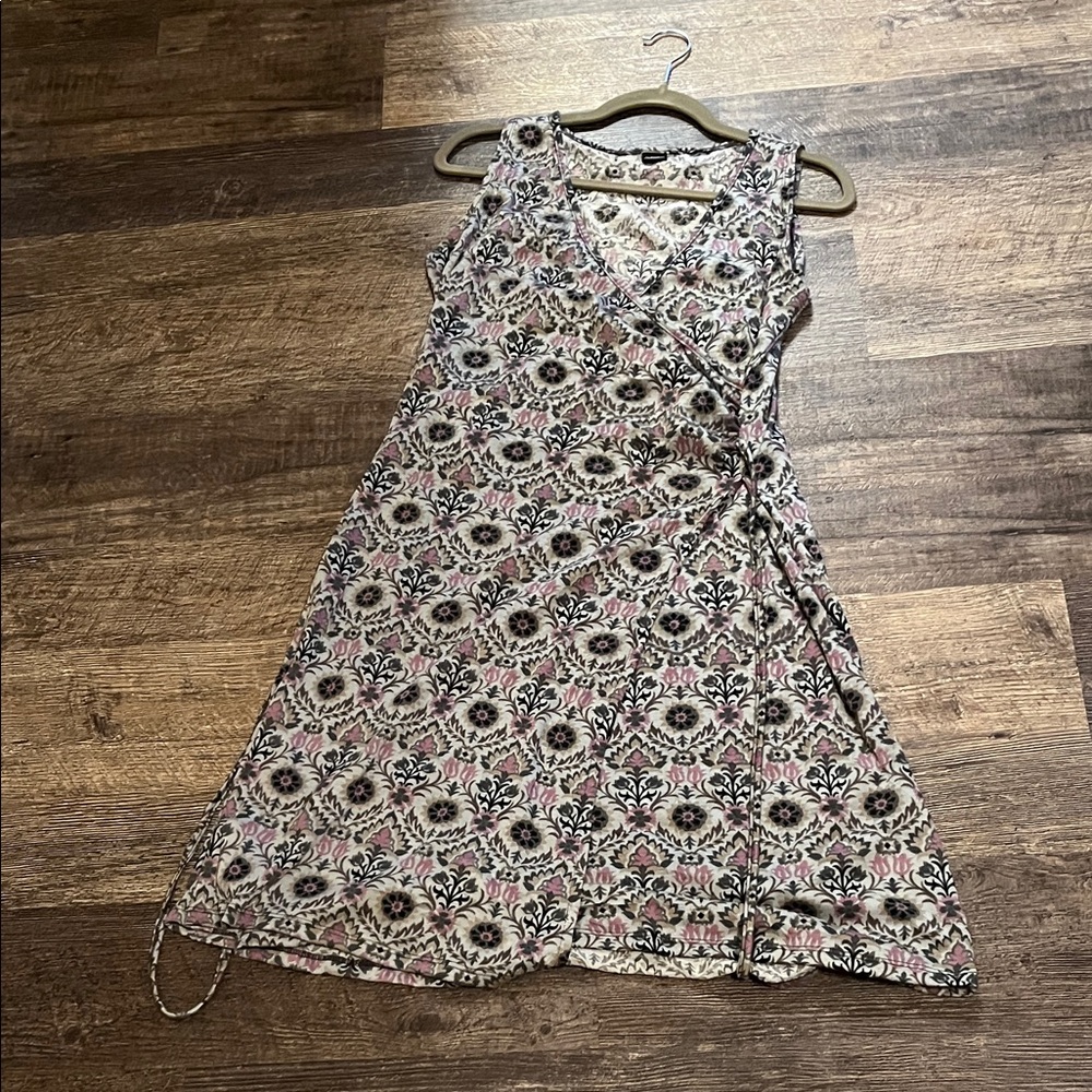 Jezebel Floral Wrap Midi Dress in Pink and Black. With cami for underneath